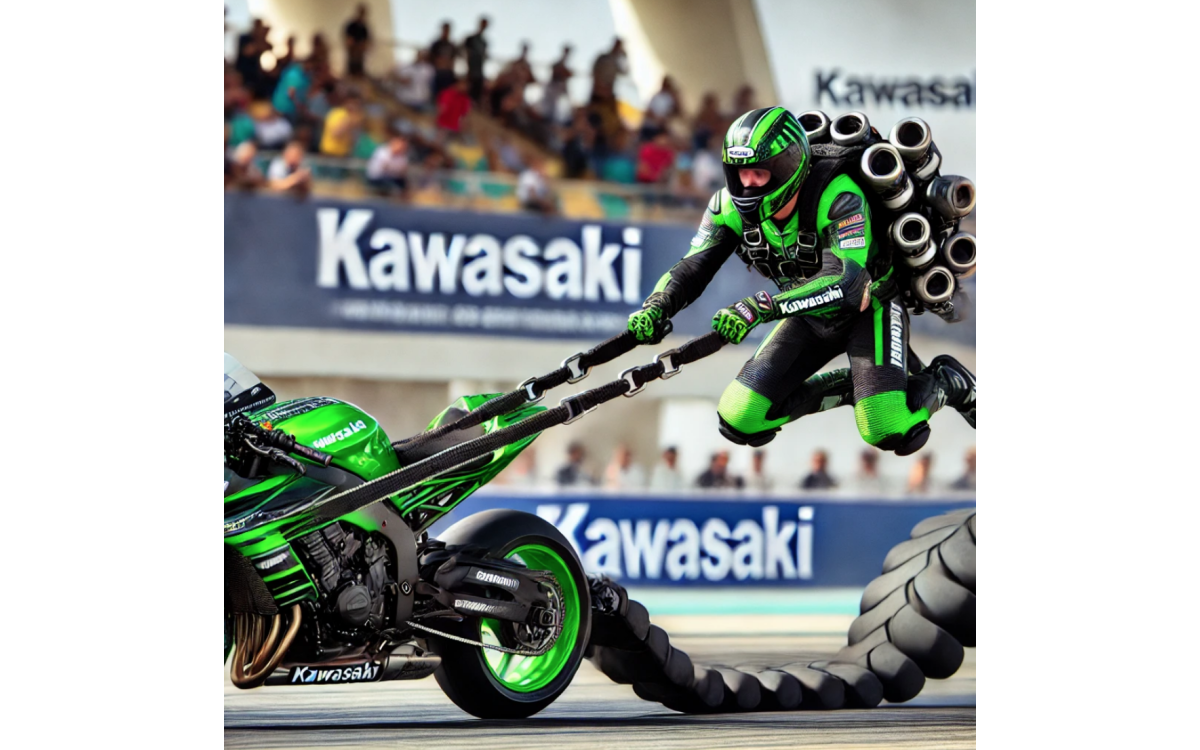 Kawasaki-backed Stunt Rider Aims for New Speed Record Dragged Behind a Motorcycle